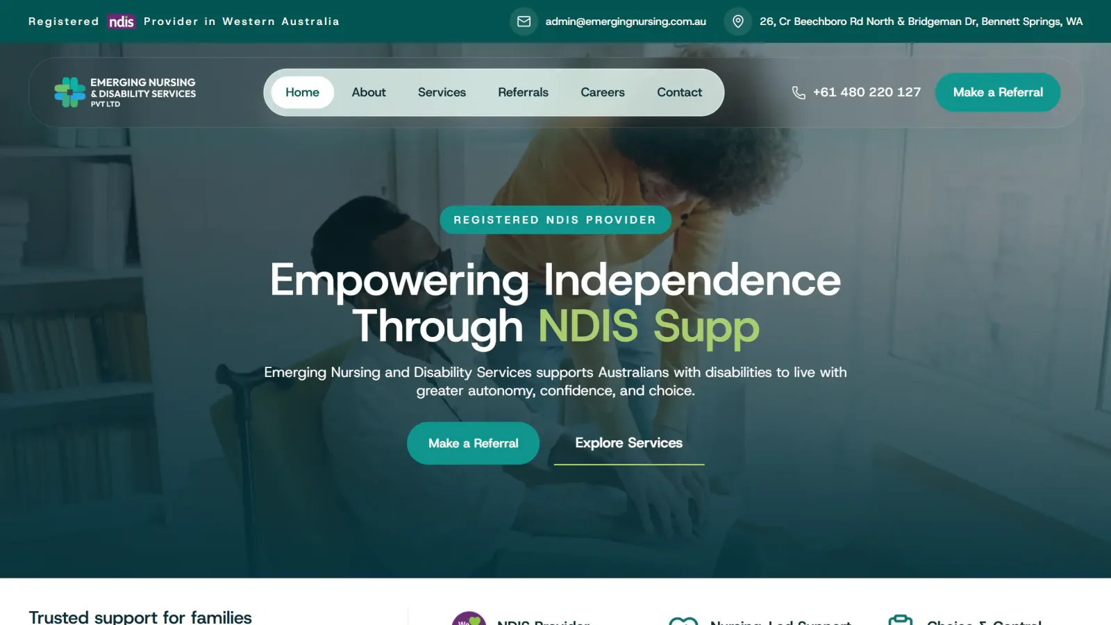 Emerging Nursing — A healthcare education platform with clear pathways for prospective students.
