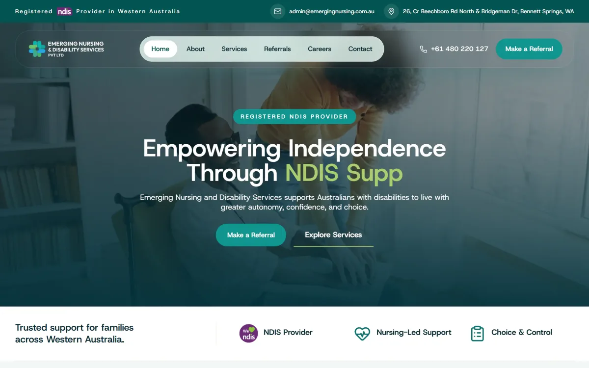 Emerging Nursing — A healthcare education platform with clear pathways for prospective students.