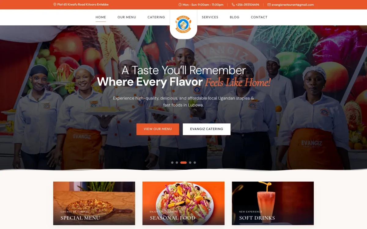 Evangiz — A restaurant and catering website presenting Evangiz’s menus, locations and guest experience.