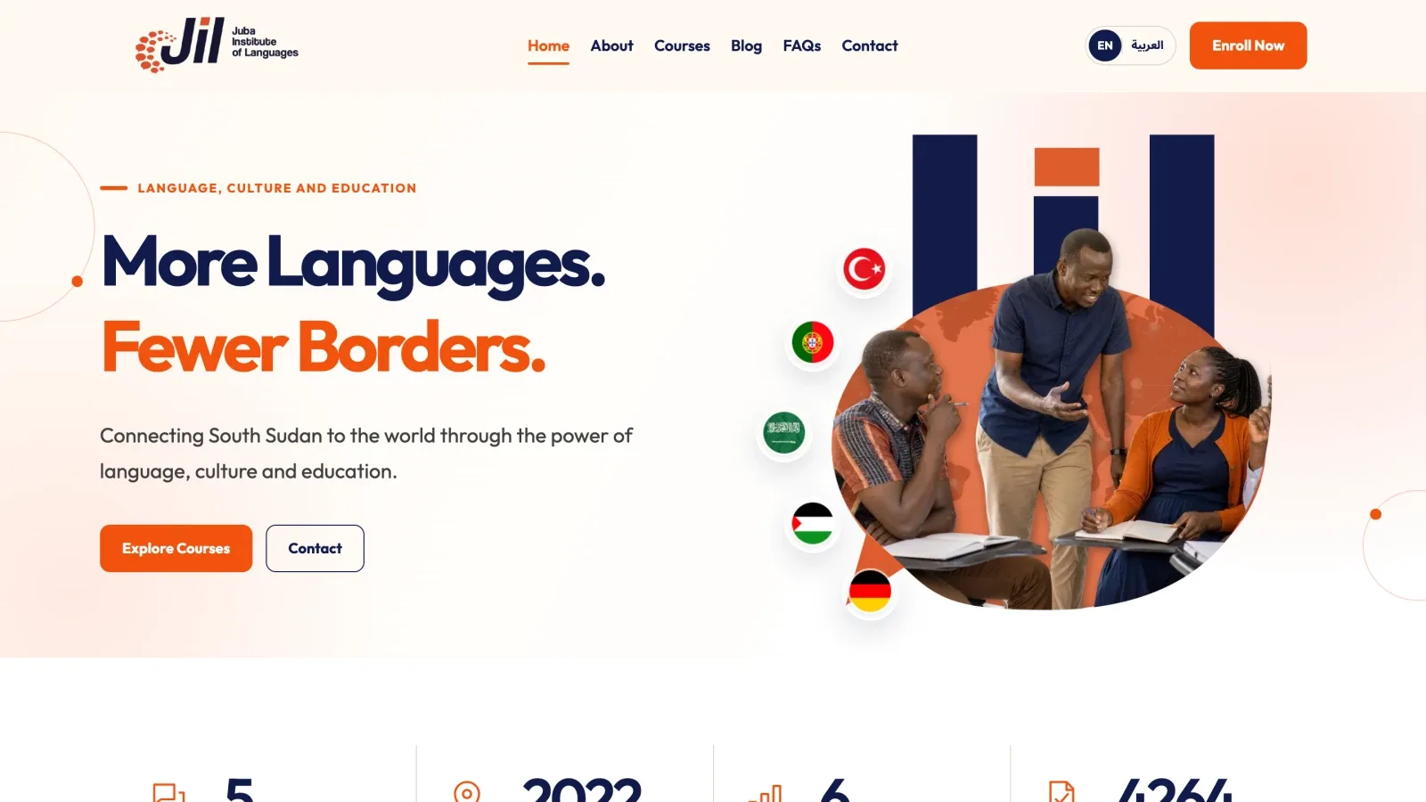 JIL South Sudan — A multilingual website connecting learners with language courses at Juba Institute of Languages.