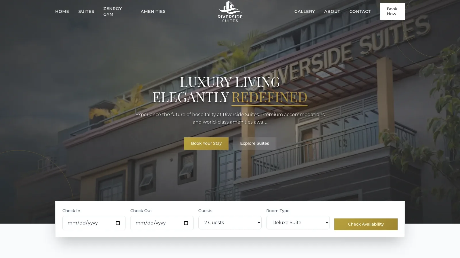 Riverside Suites — A refined hospitality website that presents the property and guides guests towards booking.