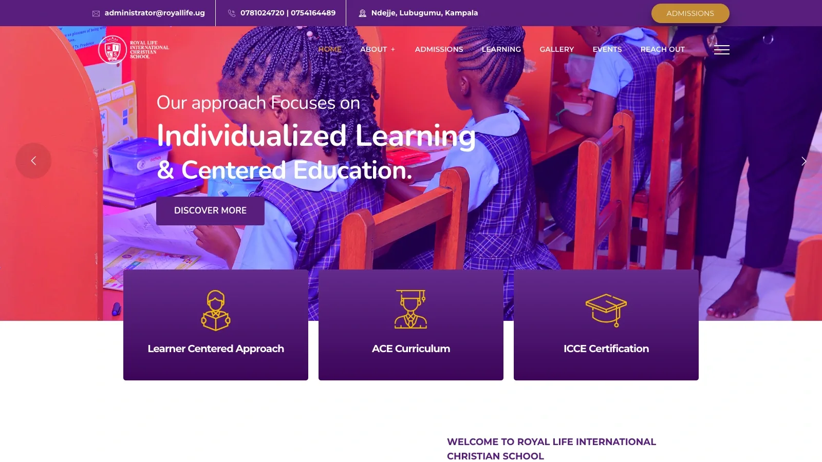 Royal Life — A school website presenting Christian education, admissions and student life.