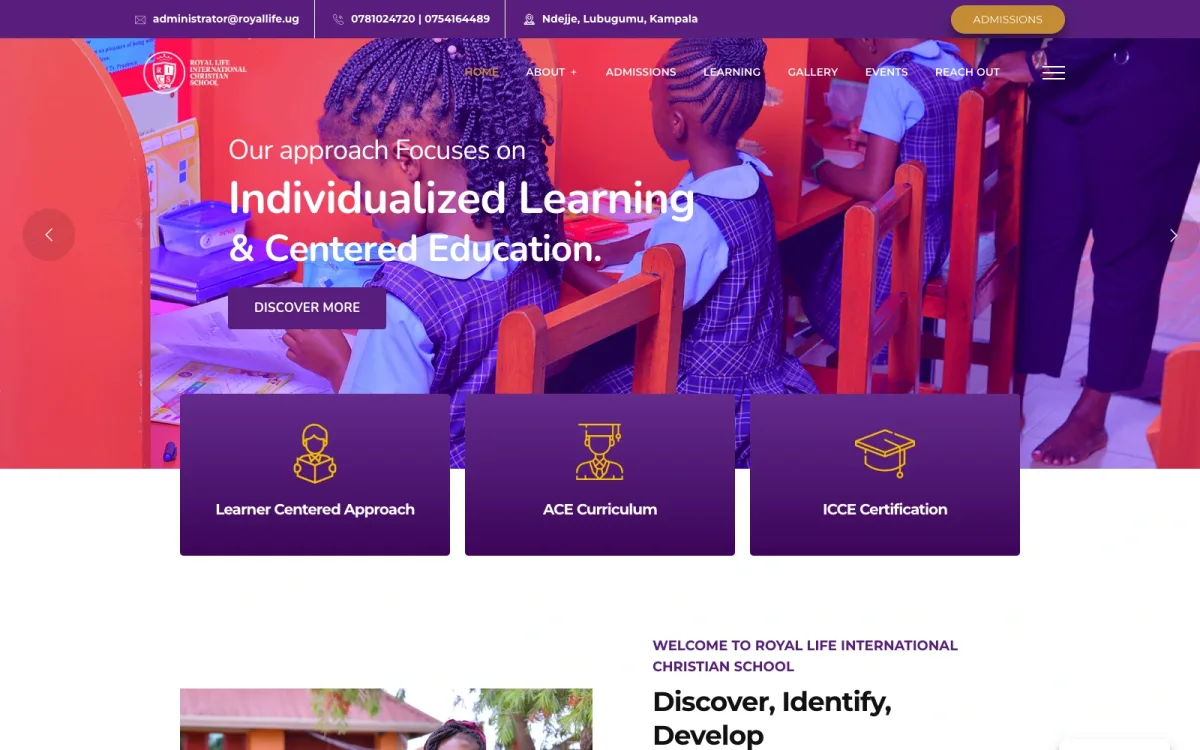 Royal Life — A school website presenting Christian education, admissions and student life.