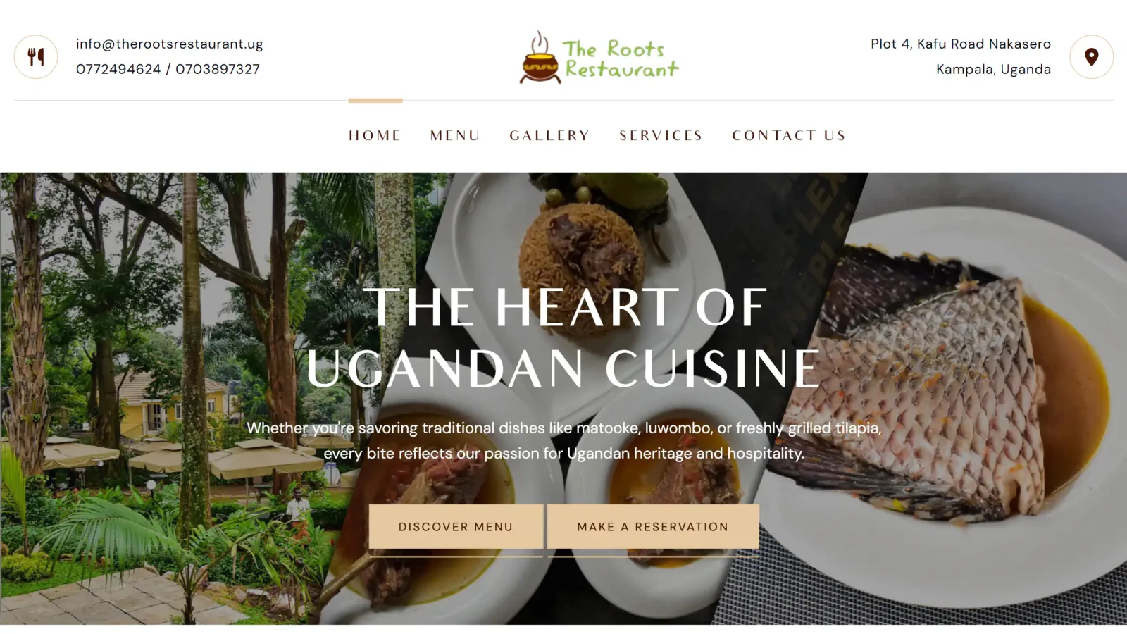 The Roots Restaurant — Menu, story and reservations for a Kampala restaurant.