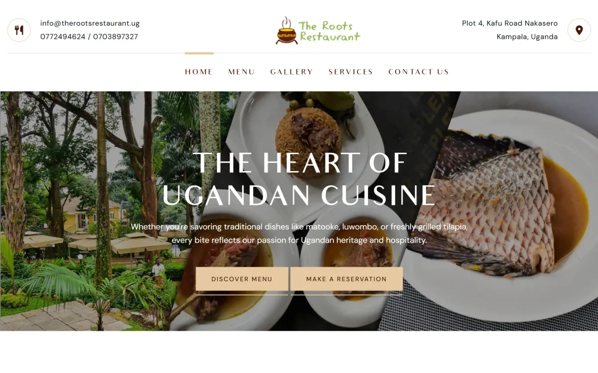 The Roots Restaurant — Menu, story and reservations for a Kampala restaurant.